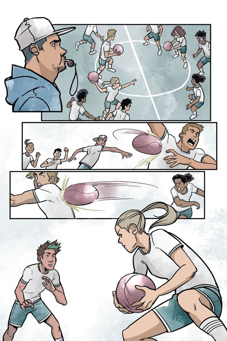 a comic strip with people playing tennis and one man holding a ball in his hand