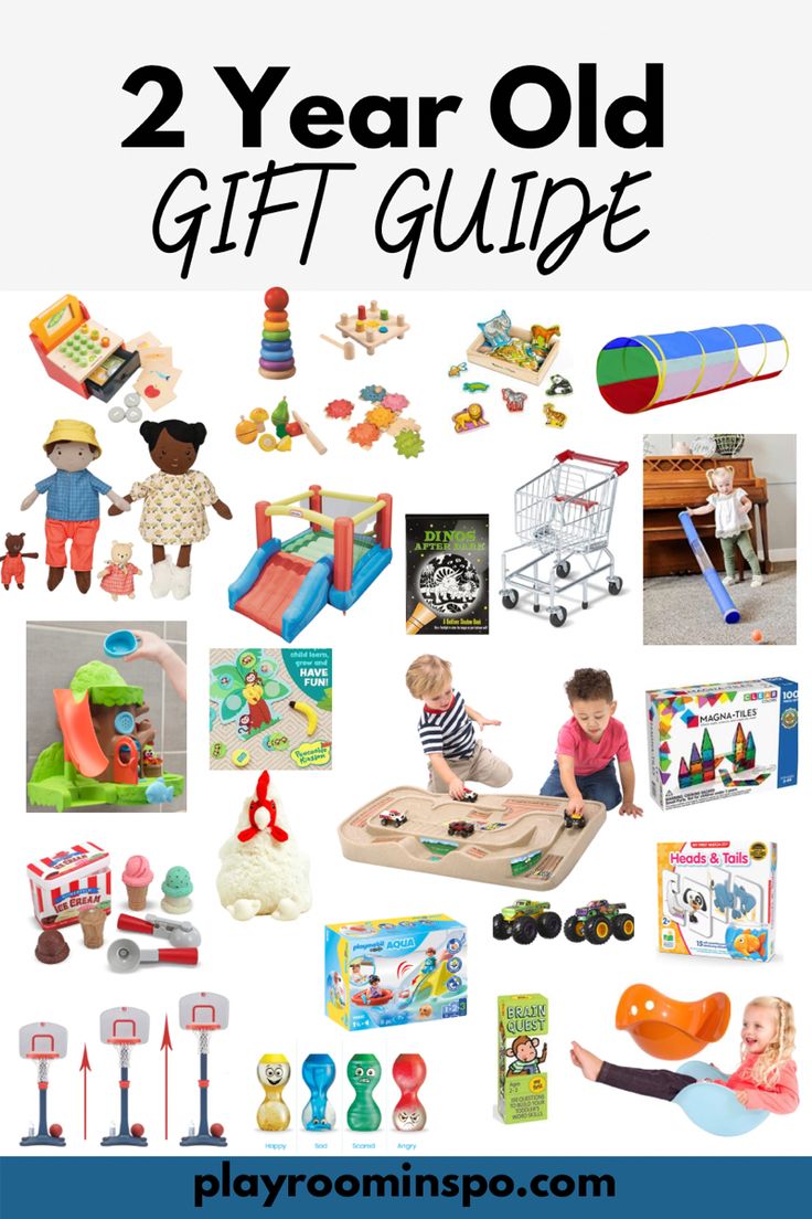 two year old gift guide for toddlers with toys and books on the table, including toys