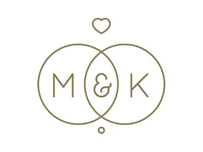 two circles with the words m & k in them, and a heart above it