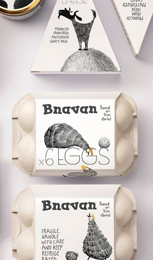 an assortment of eggs in cartons with labels on them and some type of packaging