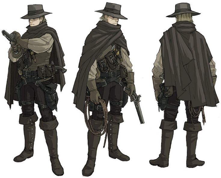 Cowboy Vampire Hunter, Western Outfit Design, Bounty Hunter Outfit Design, Wild West Reference, Wild West Era Fashion, Rdr2 Cold Weather Outfits, Wild West Vampire, Wild West Character Design Male, Vampire Hunter Outfit Male