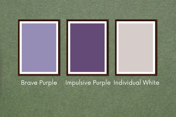 three frames with different colors in them on a green background that says brave purple, impulsive purple individual white