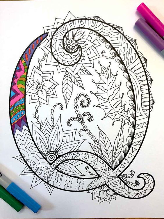 an image of a coloring book with the letter c in it's center, surrounded by doodles