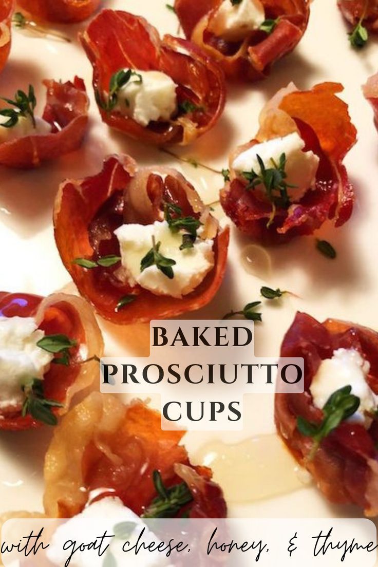 Prosciutto cups baked with goat cheese, thyme, and honey for a delectable appetizer recipe that is also grain-free, gluten-free, and lectin-free. Prosciutto Cups With Goat Cheese, Lectin Free Appetizers, Prosciutto Cups Appetizer, Crispy Prosciutto Cups, Goat Cheese Prosciutto Appetizer, Crispy Prosciutto Recipes, Proscuitto Appetizers Simple, Prosciutto Appetizer Recipes, Procuttio Recipes