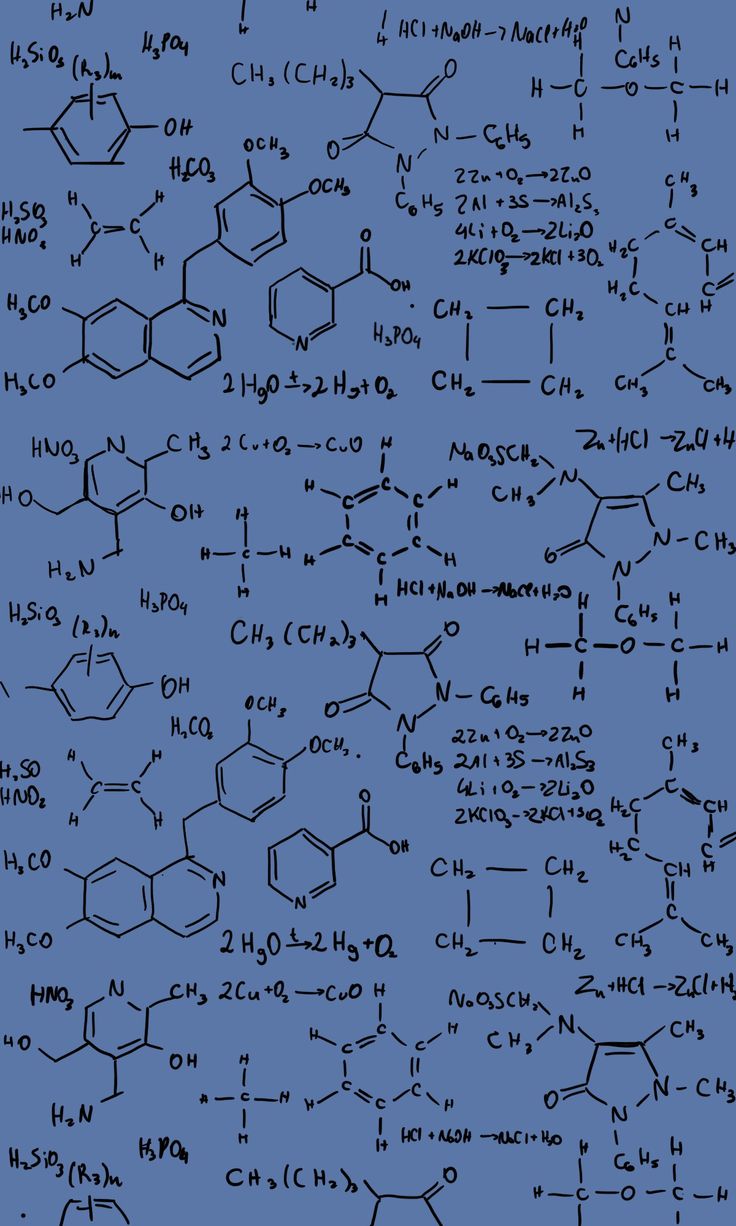 many different types of chemical structures on a blue background