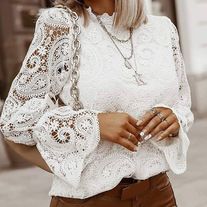 Sling Backless V-Neck Sleeveless Dress sold by shiook on Storenvy Guipure Lace Top, Lace Lanterns, Lantern Sleeve Sweater, Patch Work Blouse, White Lace Blouse, White Lace Top, White Fashion, Women Lace, Lace Blouse