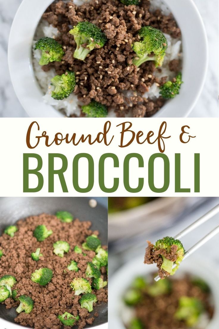 ground beef and broccoli in a white bowl