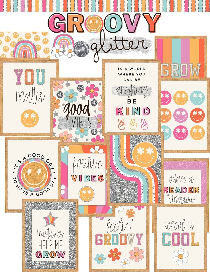 a collage of greeting cards with the words grooy glitter on them