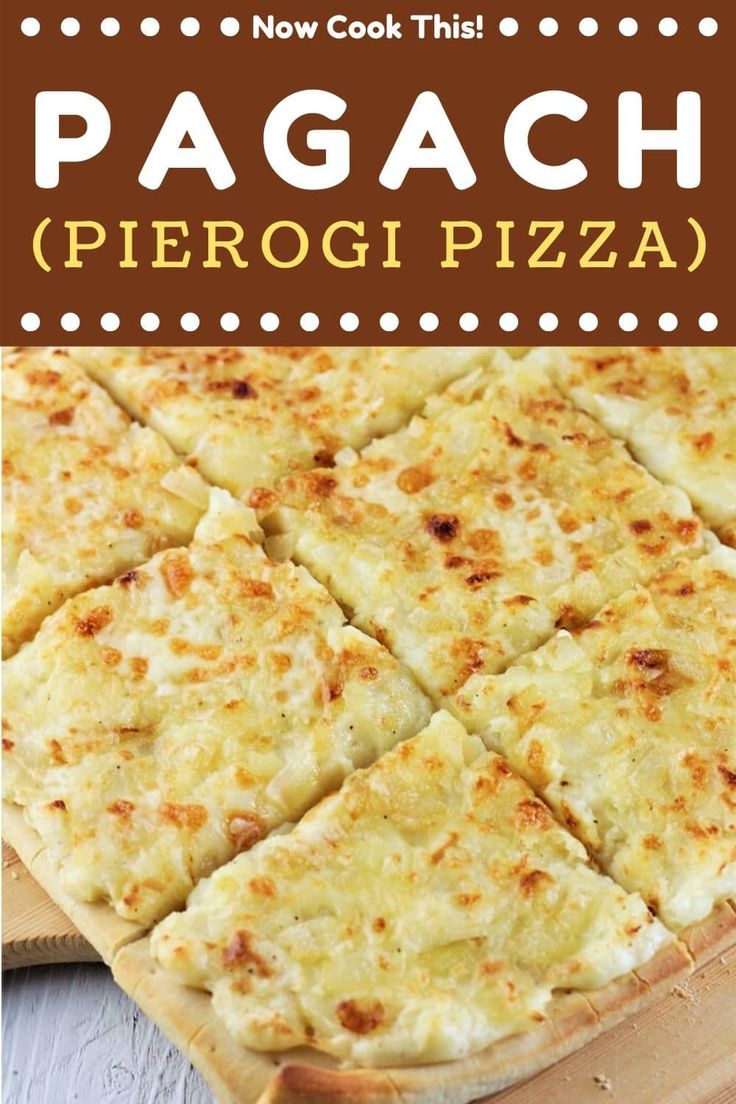 there is a pizza with cheese on it and the words, now cook this pagacchi pieri pizza