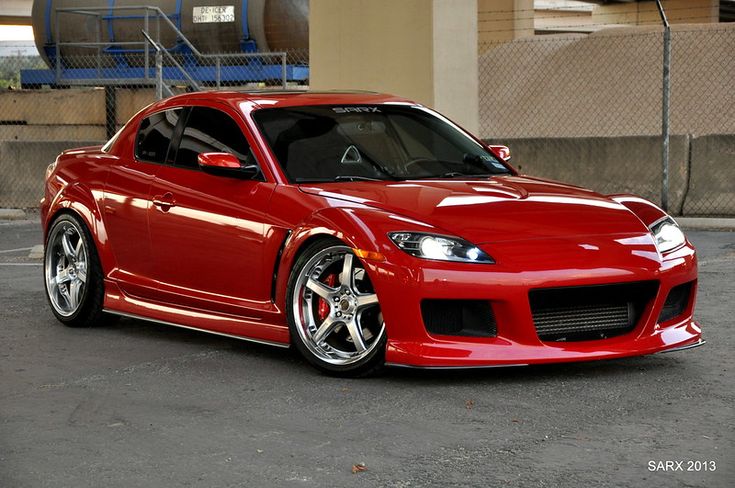 a red sports car parked in front of a building