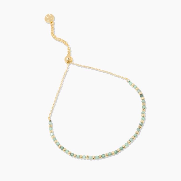 Everyday color - this updated take on our best-selling Power Gemstone Bracelet features classic gold beads and vibrant, meaningful gemstones. Wear solo, or pile them on for additional good energy. Aventurine is considered a stone of opportunity and luck. It serves to reinforce decisive thinking, leadership and offers a soothing energy that opens your mind to endless possibilities. Product Details Total length extends out to 9 1/4" Beads measure 1/16" and 1/8" Genuine gemstone aventurine for luck Adjustable Faceted Jewelry Bracelet, Adjustable Faceted Crystal Bracelet For Everyday, Turquoise Bracelet With Adjustable Chain, Everyday Adjustable Faceted Beaded Bracelets, Adjustable Crystal Bangle Bracelet, Adjustable Stone Bracelets As Gifts, Adjustable Stone Bracelets For Gifts, Adjustable Stone Bracelets For Gift, Adjustable Bracelets With Stones As Gifts