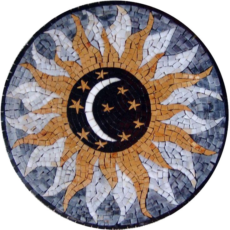 the sun and moon are depicted in this mosaic design