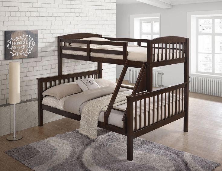 Brookings Dark Cherry Twin/Full Bunk Bed - Ornate Home Affordable Bunk Beds, Big Lots Furniture, Twin Full Bunk Bed, Full Size Bunk Beds, Triple Bunk Beds, Full Size Headboard, Twin Over Full Bunk Bed, Full Bunk Bed, Room Theme