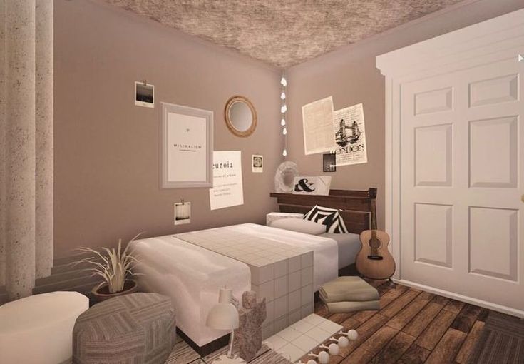 an artist's rendering of a bedroom with two beds