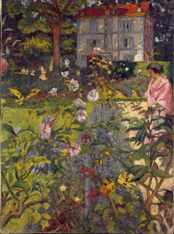 a painting of a woman in a garden