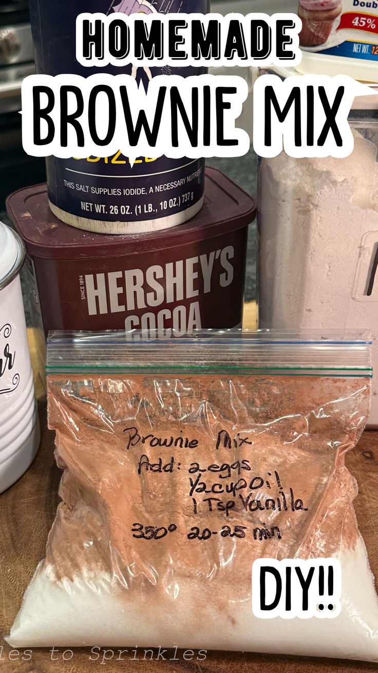 ingredients for homemade brownie mix on a counter