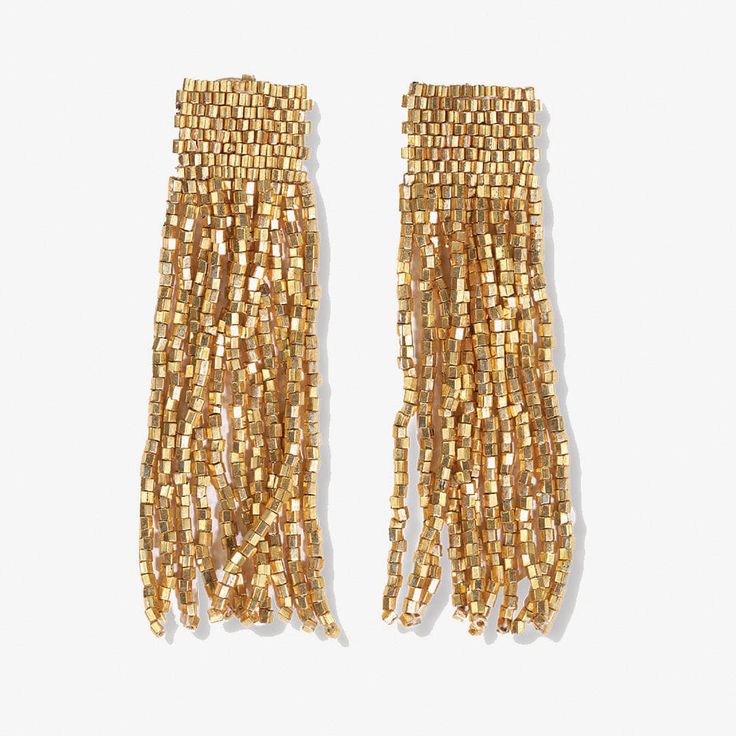 Marilyn Solid Beaded Fringe Earring Gold SHORT FRINGE Fringe Earring, Derby Fascinator, Beaded Fringe Earrings, Bar Studs, Alloy Earrings, Earring Gold, Human Hand, Gold Line, Beaded Fringe