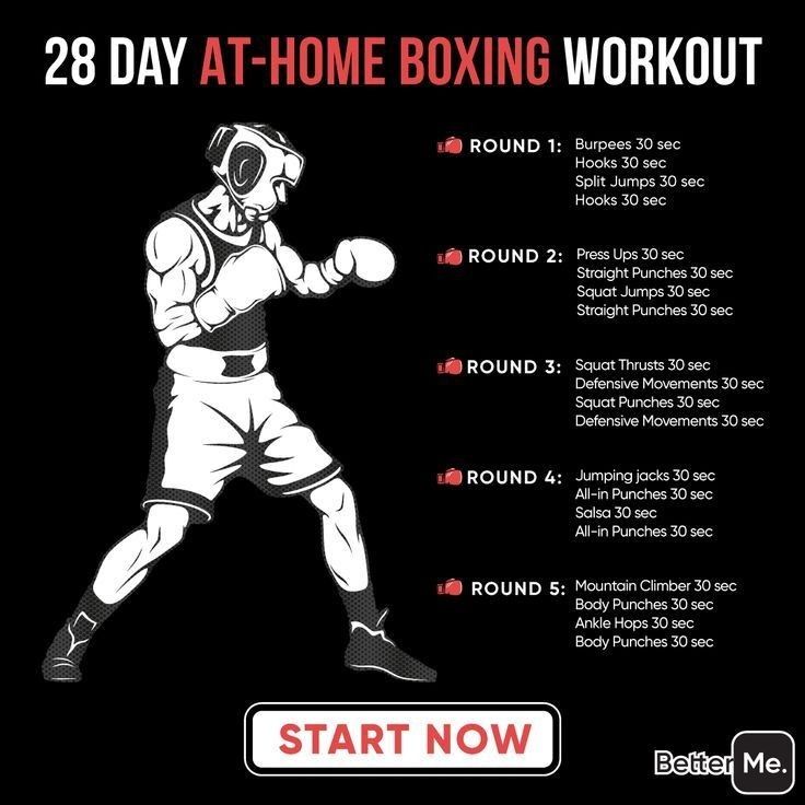 the 28 day at - home boxing workout for beginners is shown in black and white