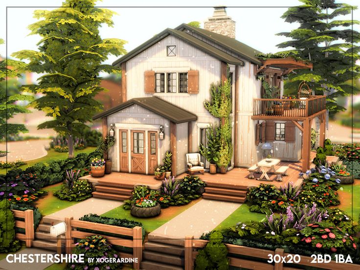 this is an artist's rendering of a house in the country side garden area