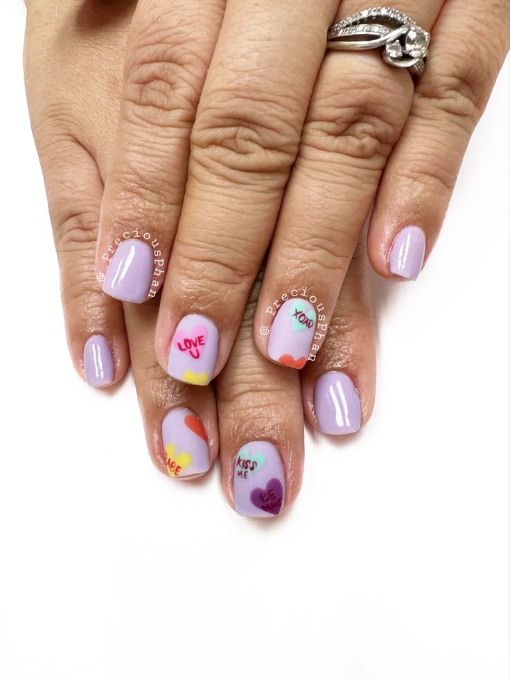 Heart Candy Nails, Candy Heart Nails, Conversation Heart Nails, Converse With Heart, Heart Nails, Heart Candy, Nail Inspo, Acrylic Nails, Candy