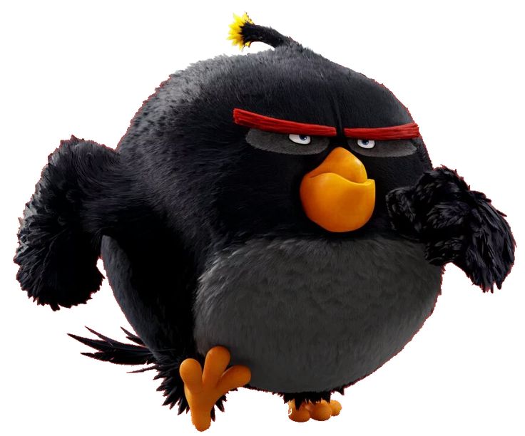 the angry bird is standing on its hind legs