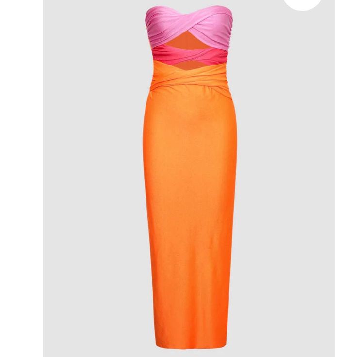 Beautiful Neon Cut Out Dress- So In Style Right Now! I Love It But Think It’s Probably Better On Someone With Less Of A Chest (I’m 32dd). Stretchy And Comfortable Material. Neon Dress, Tube Maxi Dresses, Neon Dresses, Bandeau Dress, Orange And Pink, Orange Dress, Neon Orange, Orange Pink, Colorful Fashion