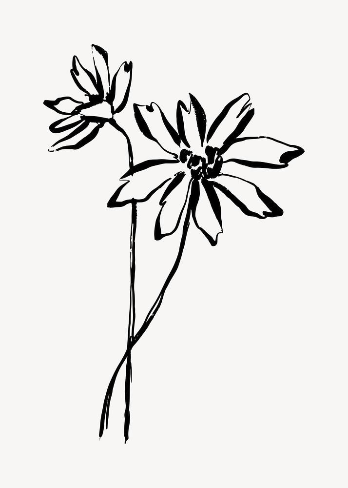 a black and white drawing of two flowers