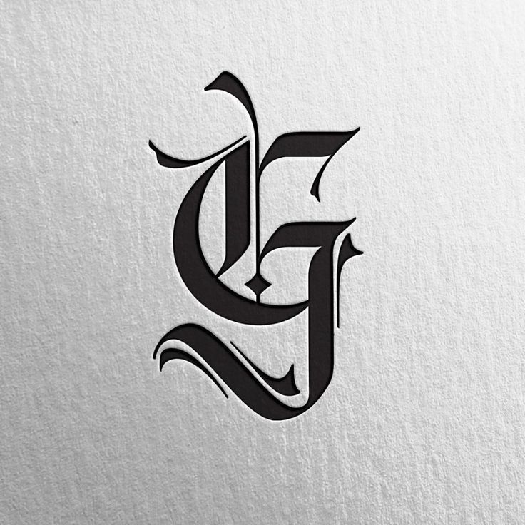 the letters g and f are made up of black ink on white paper, with an artistic