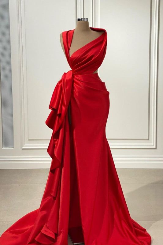 Seductively Chic Crimson Prom Gown with Daring Thigh Slit Long Ball Dresses, Formal Dresses Mermaid, Dress Red Long, Red Prom Dress Long, Prom Dress Red, Mermaid Prom Dress, Long Evening Gowns, Red Prom, Pageant Dress