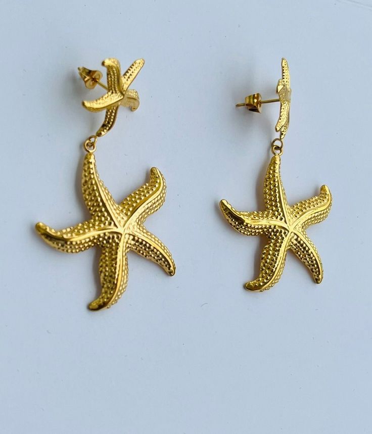 ❤︎ Large Sea Star Pendant -Boho earrings Sea Star Earrings, Elegant Handmade Starfish Earrings, Bohemian Gold Starfish Jewelry, Gold Star-shaped Earrings For Beach, Gold Starfish Earrings Nickel Free, Gold Nickel-free Starfish Earrings, Nickel-free Gold Starfish Earrings, Bohemian Star-shaped Nickel-free Earrings, Jewellery Photo