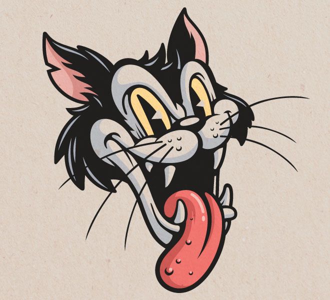 an image of a cat with a hot dog in it's mouth on a beige background