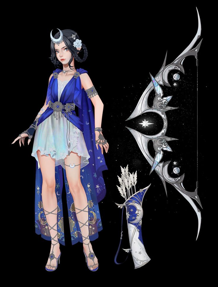 a woman in a blue dress standing next to a white and black dragon with horns on it's head