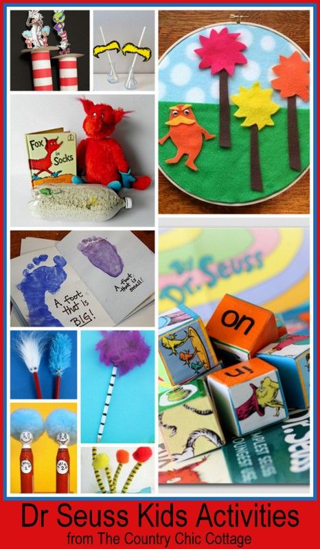 dr seuss's kids activities from the country chic collage with pictures of books and crafts