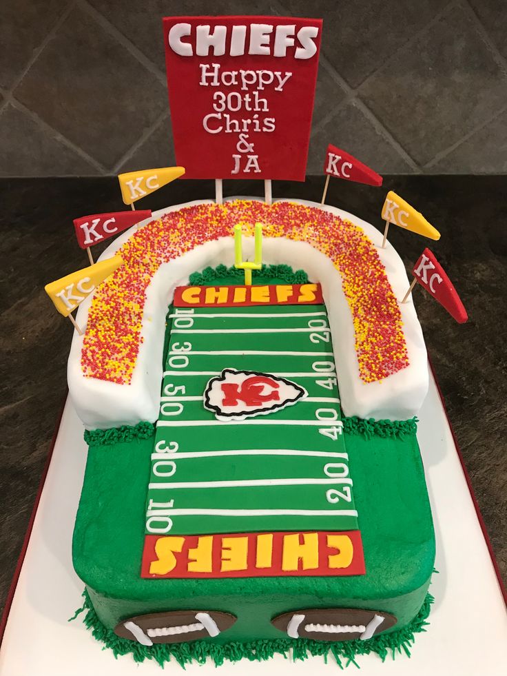 a cake shaped like a football field