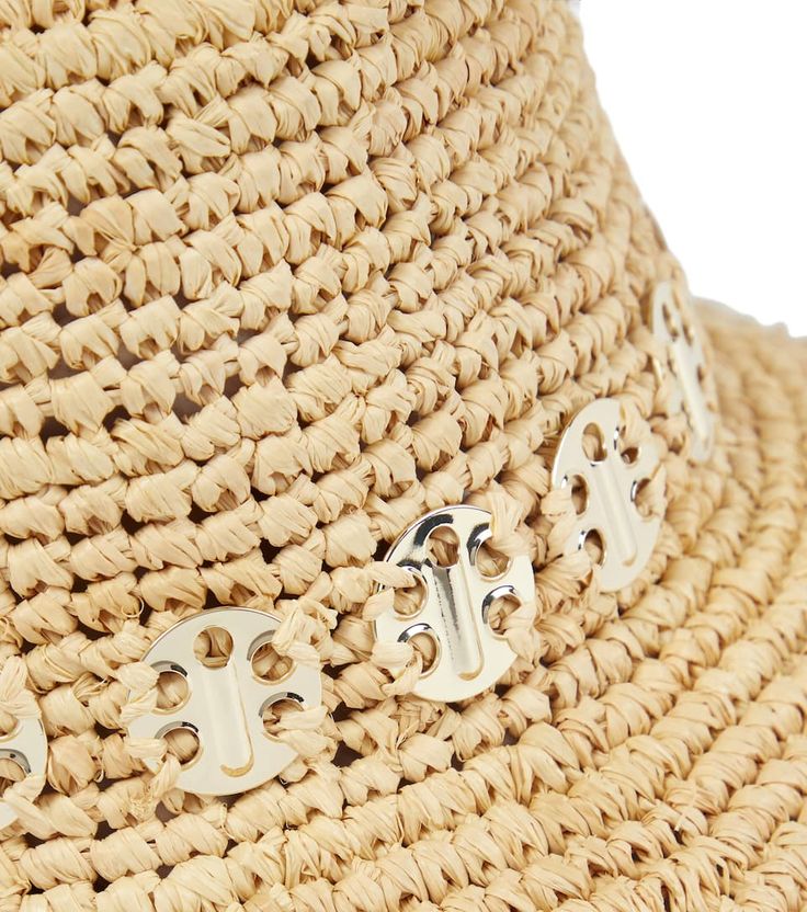 Paco Rabanne - Embellished raffia bucket hat | Mytheresa Designer Wide Brim Beach Hat, Designer Wide Brim Hat For Beach, Designer Beige Summer Hat, Designer Wide Brim Hat For The Beach, Designer Beige Hat For Summer, Designer Beach Hat With Curved Brim, Designer Bucket Hat For Beach, Designer Bucket Hat For The Beach, Designer Bucket Hat For Summer