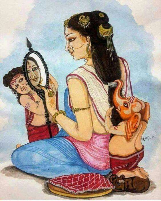 Maa Paintings, Durga Maa Paintings, Ganesha Drawing, Loving Mother, Saraswati Goddess, Durga Painting, Lord Wallpapers, Baby Ganesha, Boho Art Drawings