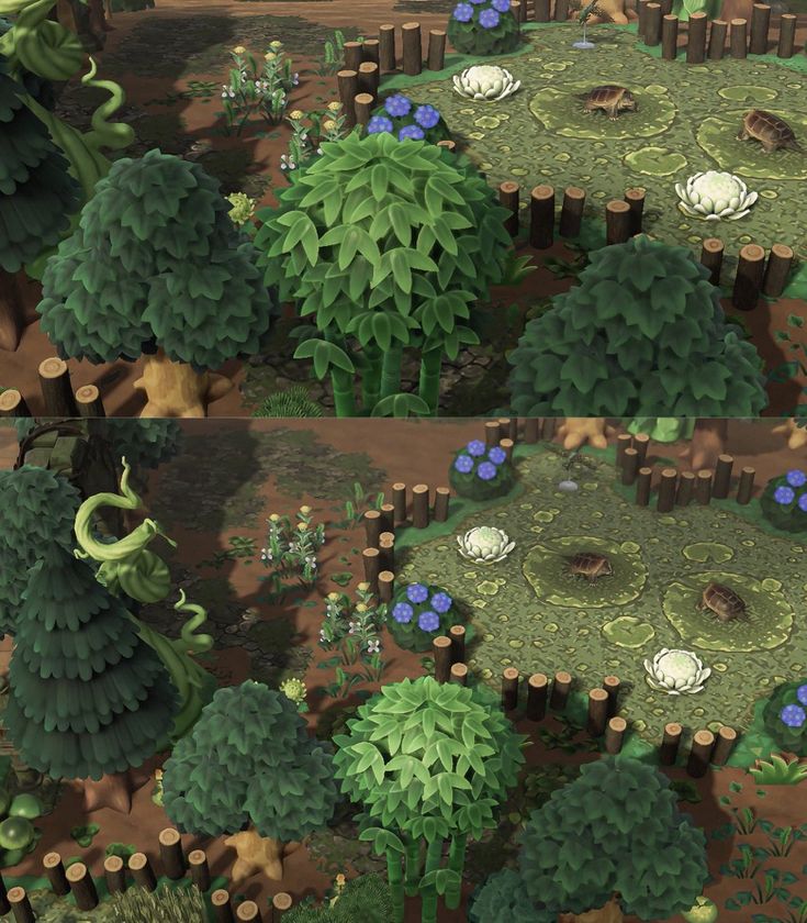 two screens showing the different stages of an animated forest