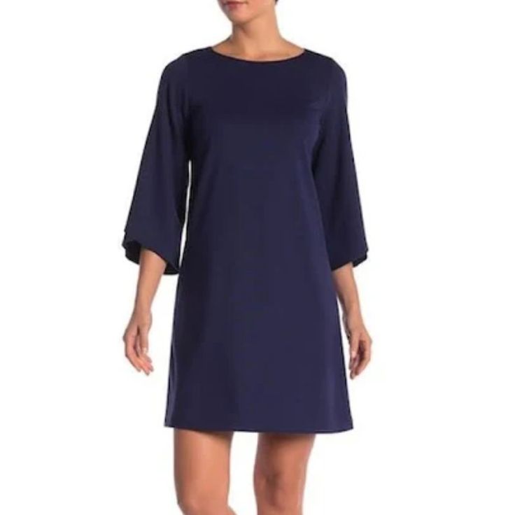 Lafayette 148 Nwt Fabiana Long Sleeve Shift Dress | Size S/P Lafayette 148 New York's Minimalist Fabiana Dress Boasts Tulip Sleeves And A Streamlined Cut For A Workweek Go-To That Leaves A Distinct Impression. Fits True To Size, Order Your Normal Size Designed For A Relaxed Fit Boat Neck, Shift Silhouette, Three-Quarter Length Tulip Sleeves Concealed Back Zip Closure With Hook-And-Eye, Unlined Approx. 35" From Back Of Neck To Hem, Based On A Size Small Pit To Pit ~ 17.5". New With Tags. Elegant Shift Dress With 3/4 Sleeves, Blue Shift Dress For Work, Long Sleeve Silk Dress, Grey Sheath Dress, Lbd Dress, Black Button Down Shirt, Shirt Dress Summer, Silk Shirt Dress, Tulip Sleeve