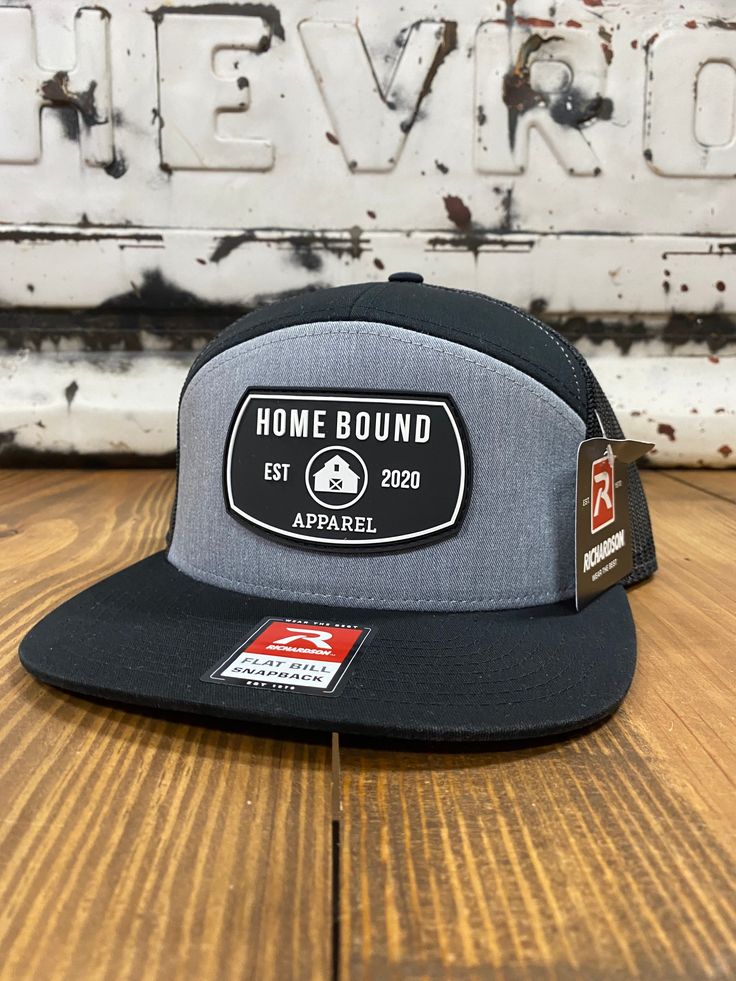 Home Bound Apparel Black Rubber Patch Trucker Snapback Hat Richardson 168 Flatbill Snapback Black Hats With Logo Patch, One Size, Black Snapback Hat For Outdoor With Flat Bill, Black Flat Bill Snapback Hat For Outdoor, Black Flat Brim Baseball Cap For Outdoor Activities, Black Flat-brimmed Baseball Cap For Outdoor Activities, Black Outdoor Hat With Curved Bill, Black Hats With Curved Bill For Outdoor, Black Curved Bill Hat For Outdoor, Outdoor Black Hat With Curved Bill