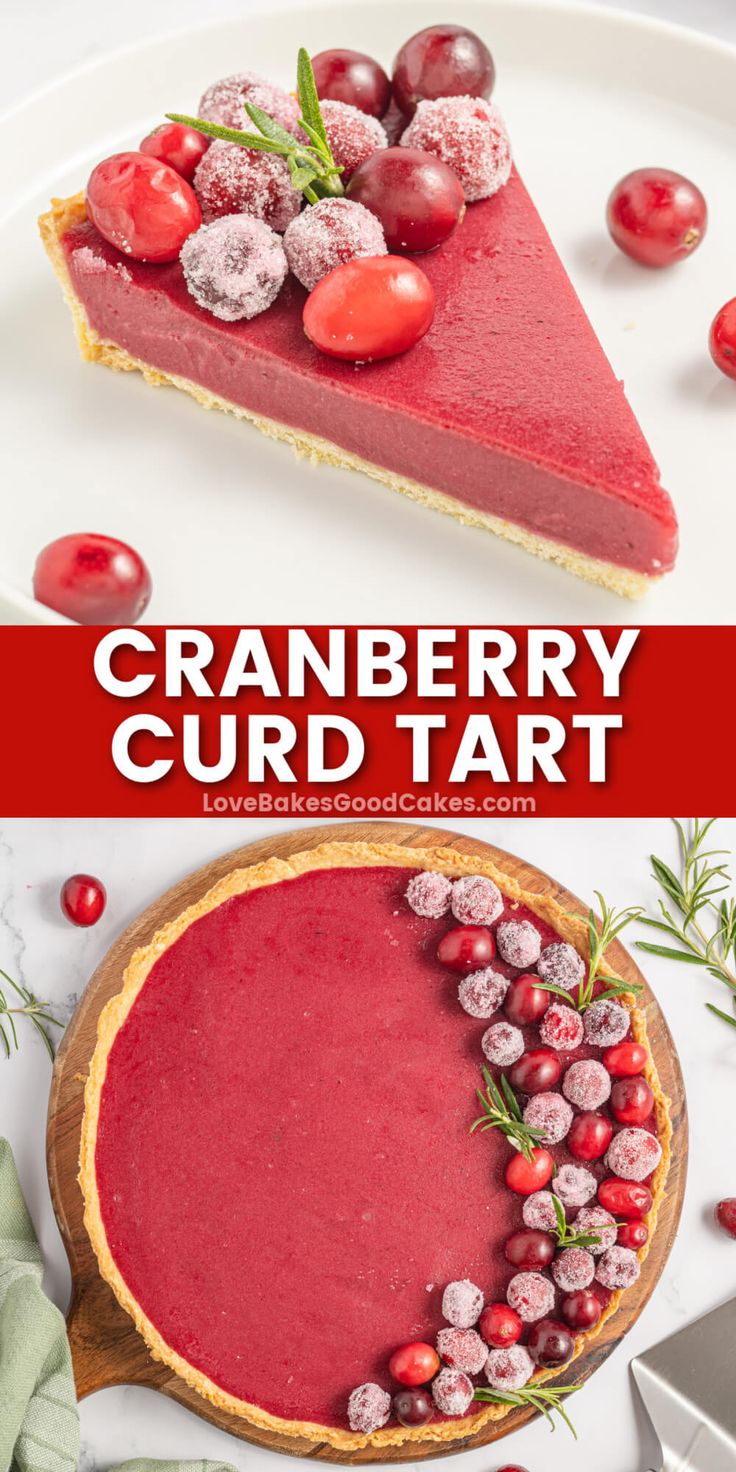 cranberry curd tart on a white plate