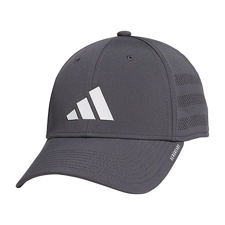 the adidas hat is grey and white