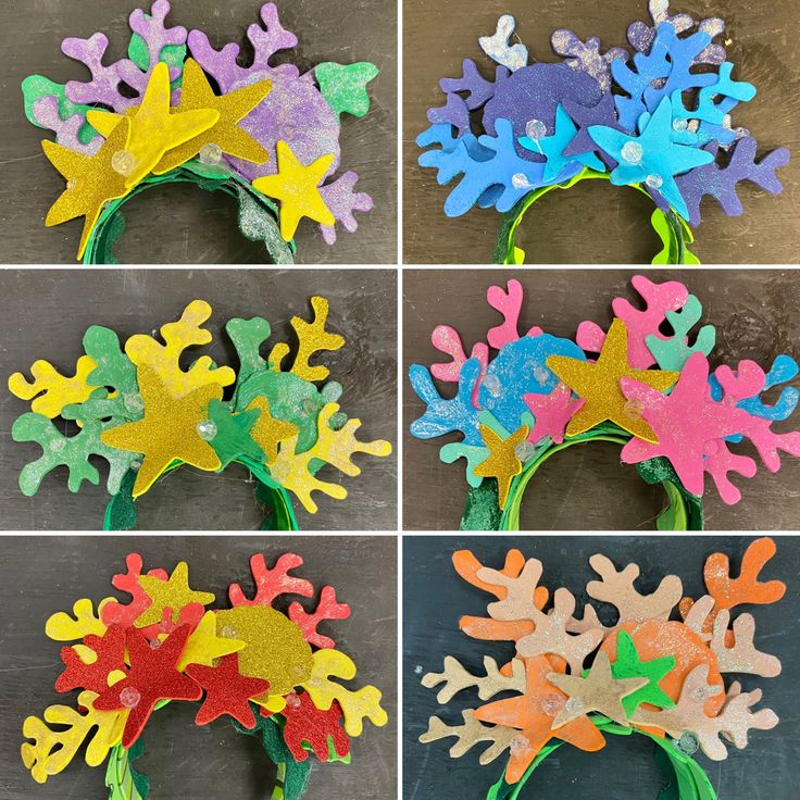 four different types of paper flowers are shown in multiple pictures, each with different colors and shapes