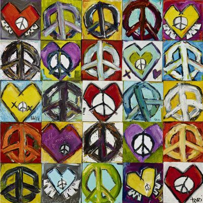 an art project with different colored peace signs