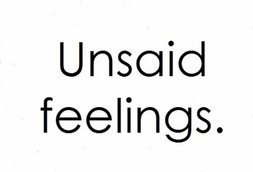 the words unsaid feelings are written in black on a white background with an arrow