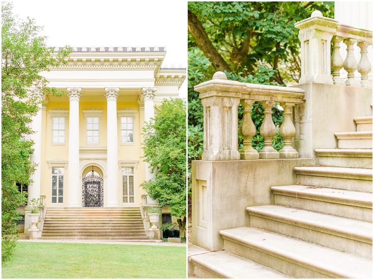 two photos side by side, one with stairs and the other with steps leading up to a building