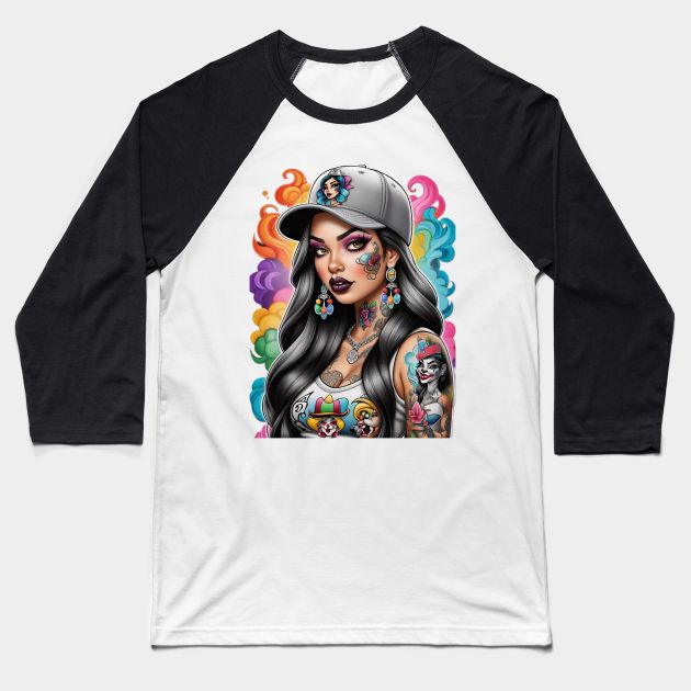 Chicana Style -- Choose from our vast selection of Baseball T-Shirts to match with your favorite design to make the perfect custom graphic Baseball T-Shirt. Customize your color! Perfect for working out or casual wear for men and women. Custom Print Crew Neck Top For Streetwear, Trendy Black Tops With Custom Print, Relaxed Fit Custom Print Tops For Streetwear, Hip Hop Sports Tops With Graphic Design, Sporty Black Cotton Sublimation Design, Sporty Streetwear Tops With Custom Print, Sporty Tops With Graphic Design For Fans, Urban Black Top With Sublimation Print, Sporty Tops With Graphic Design For Fan Merchandise