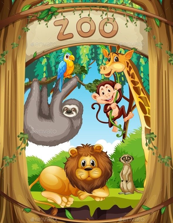 the zoo sign with animals and monkeys