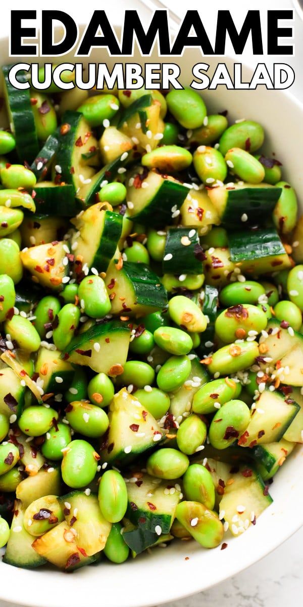 edamame cucumber salad in a white bowl