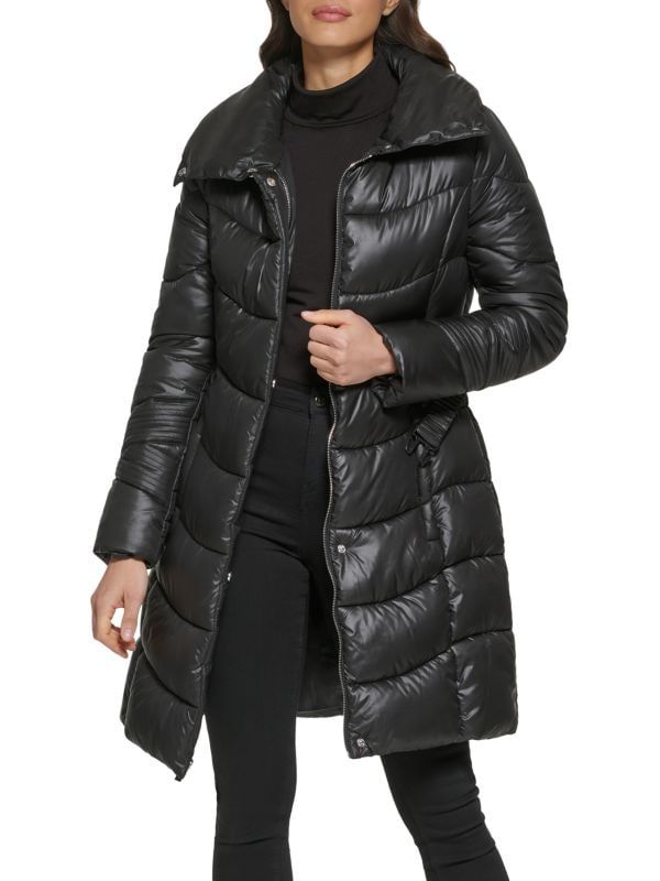 Kenneth Cole Longline Puffer Jacket on SALE | Saks OFF 5TH Puffer Jacket Style, Longline Jacket, Black Puffer, Funnel Neck, Jacket Sale, Casual Jacket, Kenneth Cole, Long A Line, Puffer Jacket