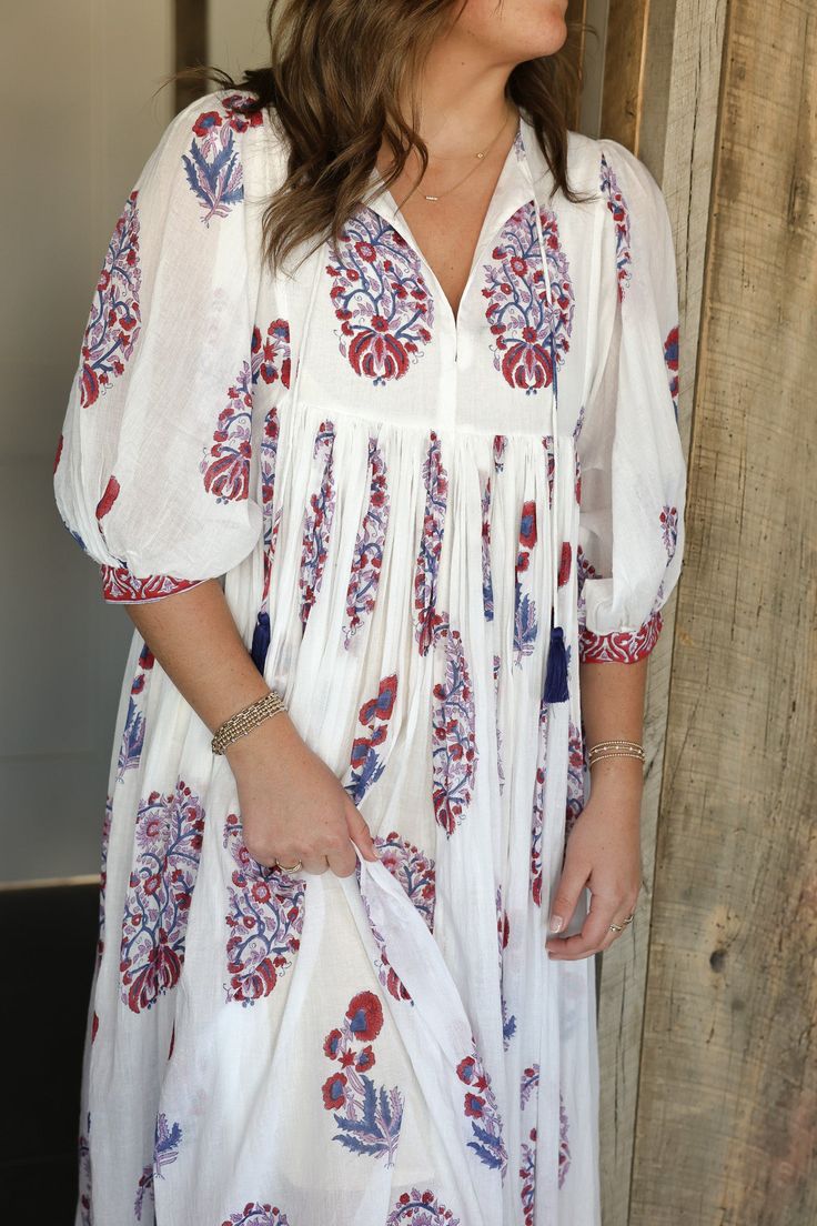 Elevate your style with our Mylah Midi Dress in White Multi. The floral paisley print adds a touch of whimsy, while the tassels add a playful charm. Perfect for any occasion, this dress is a must-have for any fashion-forward individual. Embrace the beauty of spring in this versatile and eye-catching piece. Fabric: 100% Cotton Long Sleeve Kids, Boys Bottoms, Boys Pajamas, White Midi Dress, White Maxi Dresses, Paisley Print, Kids Tops, Dress With Boots, Baby Dress